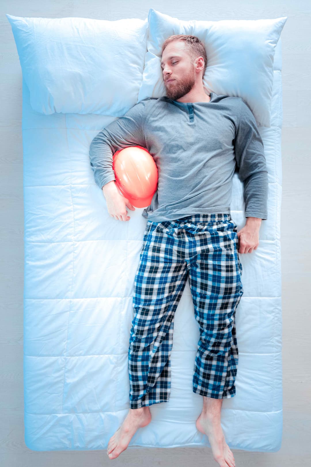 Construction worker resting comfortably
